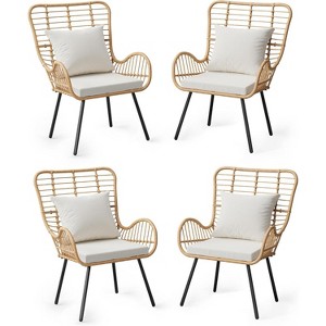 Patio Dining Chairs Set of 2/ 4, Outdoor Wicker Club Chair with Cushions, All Weather Wicker Armchairs, for Apartments, Porch, Lawn, Backyard,Brown - 1 of 4