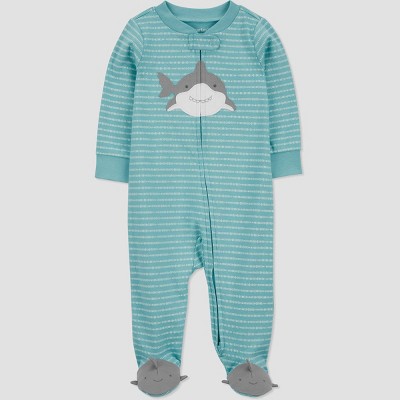 Image of Carter's Just One You®️ Baby Boys' Striped Shark Sleep N' Play - Blue 3M