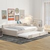 Upholstered Bed Frame with Trundle, Linen Fabric Wood Platform Bed with USB Charging Port - Baofuwish - 3 of 4