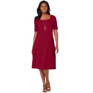 Jessica London Stretch Cotton Square Neck Midi Dress - 1 of 4