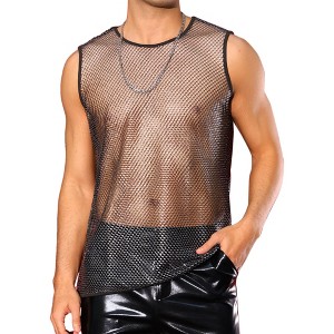 INSPIRE CHIC Men's See-Through Sleeveless Party Shiny Mesh Sheer Tank Top - 1 of 4