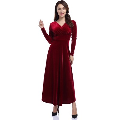 Long Sleeve Velvet Wedding Guest Dresses Formal Maxi Dress for Women