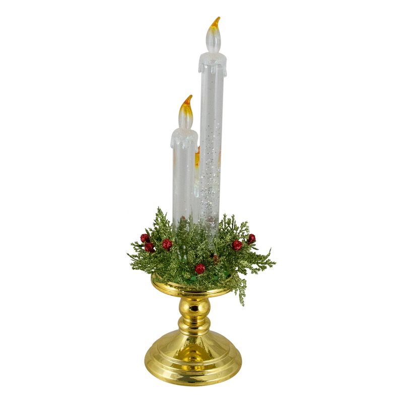 Northlight 14.5" Lighted Water Candle on a Gold Base with Berries, 3 of 5