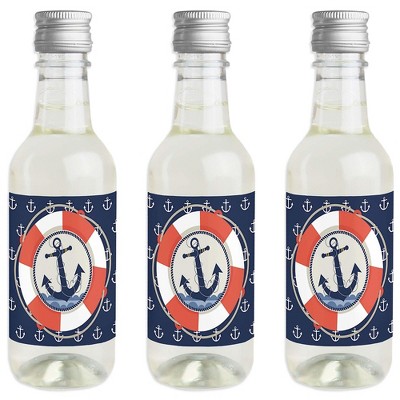 Big Dot of Happiness Ahoy - Nautical - Mini Wine and Champagne Bottle Label Stickers - Party Favor Gift for Women and Men - Set of 16