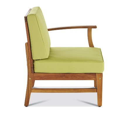 Green and Teak Acacia Wood 6-Person Outdoor Sectional Sofa Set