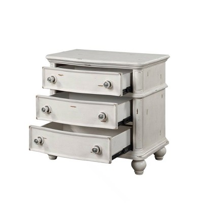 Jaqueline Antique White 3-Drawer Wooden Nightstand