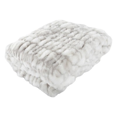 Gray Queen Size Jacquard Faux Fur Blanket