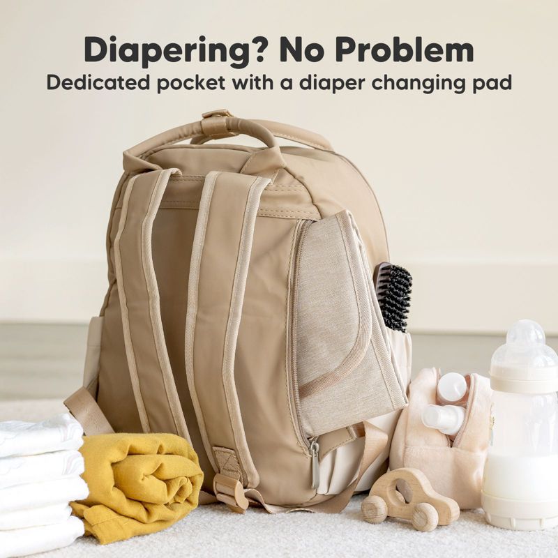 KeaBabies Diaper Bag Backpack Comes with Portable Changing Pad, Baby Bag for Mom, Baby Travel Essential (Latte), 5 of 11