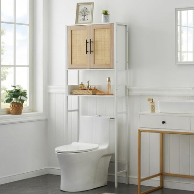Whizmax Over The Toilet Storage Cabinet, Bathroom Above Toilet Storage Wood Cabinet with Rattan Door and Adjustable Shelves, Large Capacity