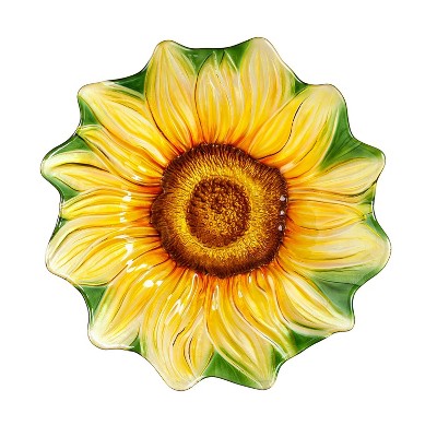 18" Hand Painted and Embossed Shaped Bird Bath, Sunflower