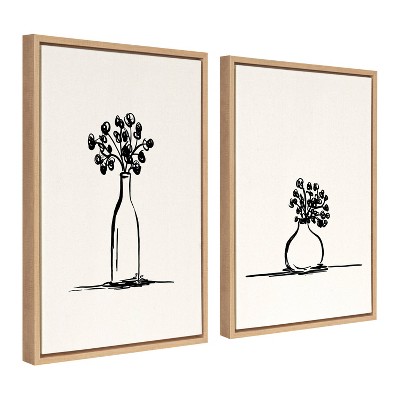 Natural Linen Textured Canvas Botanical Flower Vase Art Set