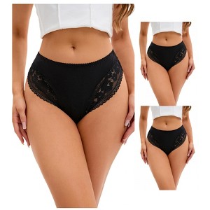 INSPIRE CHIC 3 Packs Women's Lace Trim Mid-Waisted Thongs Underwear Stylish Panties Available in Plus Size - 1 of 4
