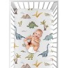 Sweet Jojo Designs Boy Baby Fitted Crib Sheet Watercolor Dinosaur Dino Multicolor - image 4 of 4