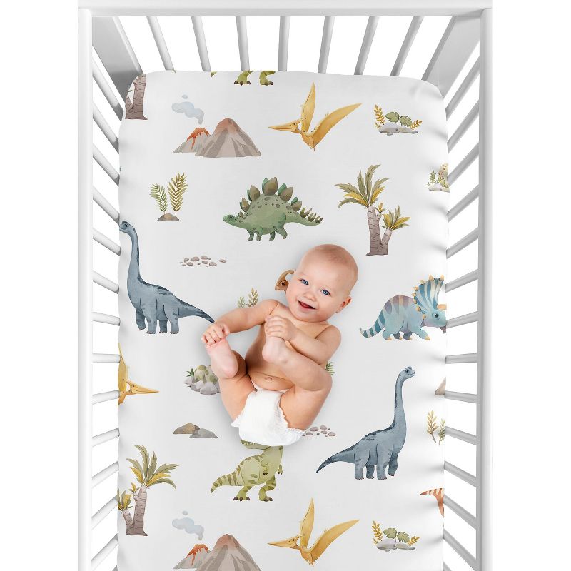 Sweet Jojo Designs Boy Baby Fitted Crib Sheet Watercolor Dinosaur Dino Multicolor, 5 of 8