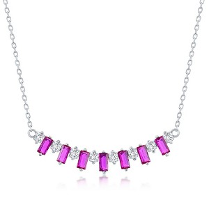 Bella Silver Sterling Silver Baguette CZ Bar Necklace - Pink Topaz CZ - Pink - 16+2 Inch - 1 of 2