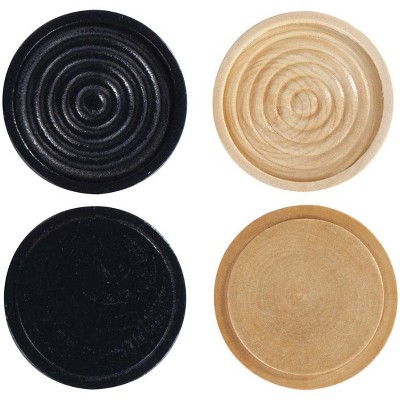 Black and Natural Wooden Checkers with Stackable Ridges, 2 Inches