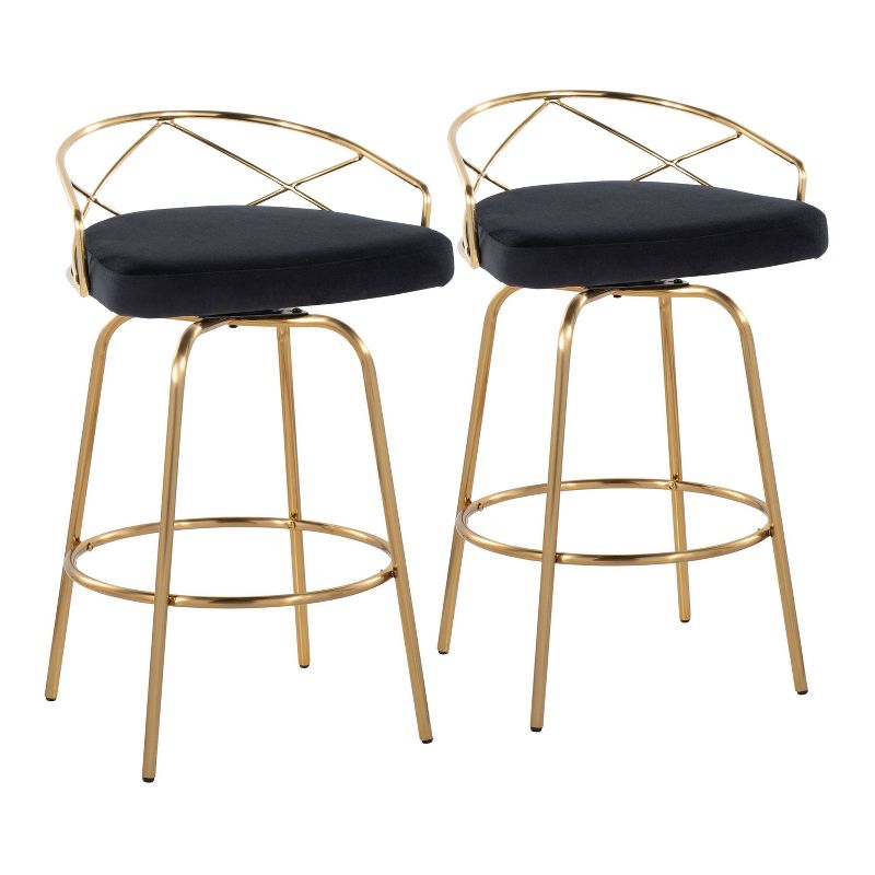 Set of 2 Charlotte Counter Height Barstools Gold/Black - LumiSource, 1 of 11