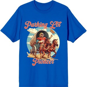 "Parking Lot Pioneer" Old West Wagon Football Cowboy Adult Short Sleeve Tee - 1 of 2