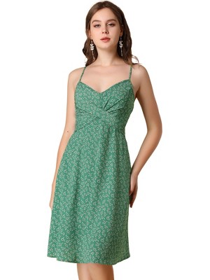 Allegra K Women's Floral Twist Front Knee Length Summer Adjustable Strap Sundresses