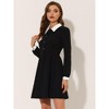 INSPIRE CHIC Women's Peter Pan Collar Contrast Half Placket Long Sleeve A-Line Party Flare Dresses - 3 of 4