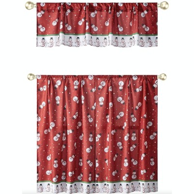 Kate Aurora Holiday Living Christmas Snowman Toss Complete 3 Pc Kitchen Curtain Tier & Valance Set - 58 in. W x 36 in. L