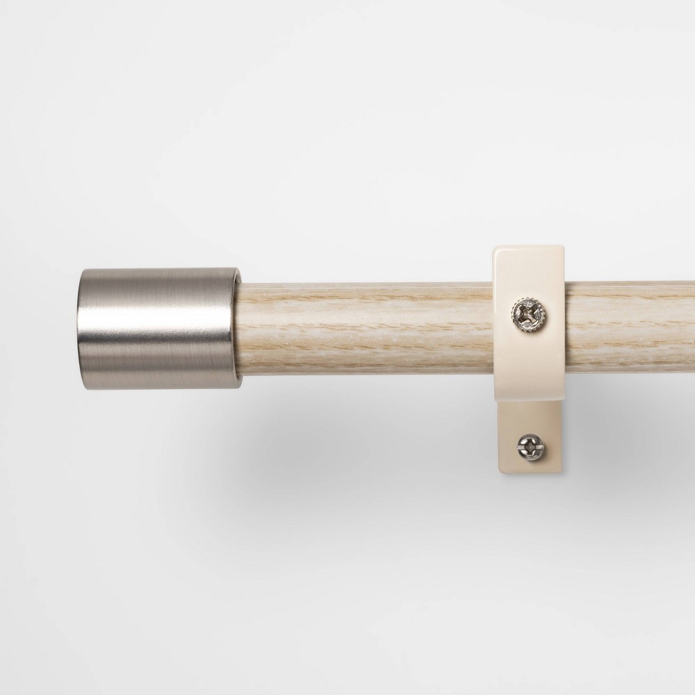 28 - 48" Brushed Nickel Finial Curtain Rod Natural Wood - Pillowfort