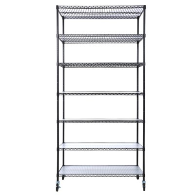 FONTOI 7 Tier Wire Shelving Unit, Adjustable Storage Racks with Wheels & Shelf Liners for Kitchen, Garage, Black, 48"*81.5"*18"