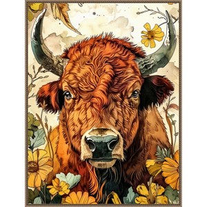 Amanti Art Buffalo in Flowers by Justyna Jaszke Framed Canvas Wall Art - 1 of 4