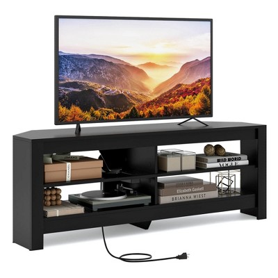 Costway 3-Tier Corner TV Stand with Power Outlet 4 Open Storage Shelves for Living Room White/Brown/Black
