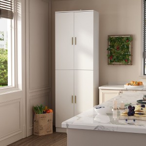 Famapy White 6-Shelf Kitchen Pantry Cabinet Multi-Space Storage Cabinet Tall Shelf Adjustable Compartments - 1 of 4
