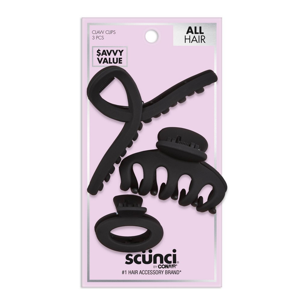 Photos - Hair Pin / Headband / Elastic Hair Tie scünci Assorted Styles Claw Clips - Matte Black - All Hair - 3pcs