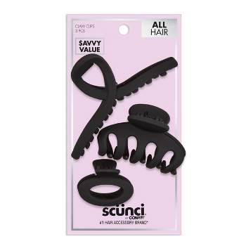 scünci Assorted Styles Claw Clips - Matte Black - All Hair - 3pcs