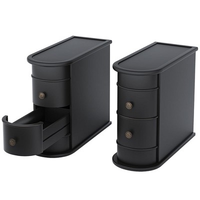 Resenkos Wood End Table, Narrow Side Table Nightstand with 2 Drawers Black