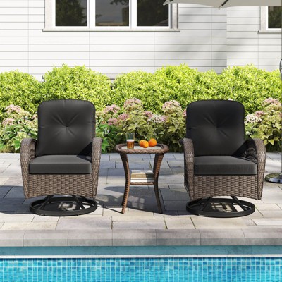 Costway 3 PCS Patio Swivel Rocker Set Gliding Bistro Furniture Set with Tempered Glass Table Beige/Gray/Black