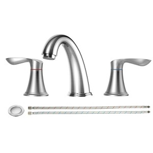 Bathroom Faucet, 8" Widespread 3 Hole - Brushed Nickel with Pop-Up Drain, CUPC Supply Lines for Sink - 1 of 4