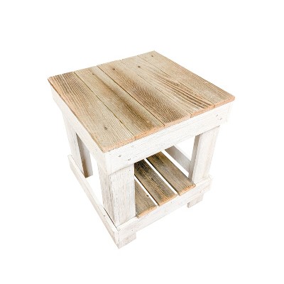 del Hutson Designs 100 Percent Reclaimed Solid Barnwood Rustic Contemporary Farmhouse Decor End Table for Living Room or Bedroom, Natural/White