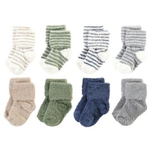 Hudson Baby Infant Boy Cozy Chenille Newborn and Terry Socks, Green Blue Stripe - 1 of 4