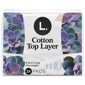 L . Organic Cotton Maxi Extra Long Overnight Pads - 1 of 4