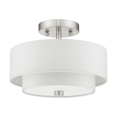 Claremont Brushed Nickel 2-Light Semi-Flush Mount with Off-White Drum Shade