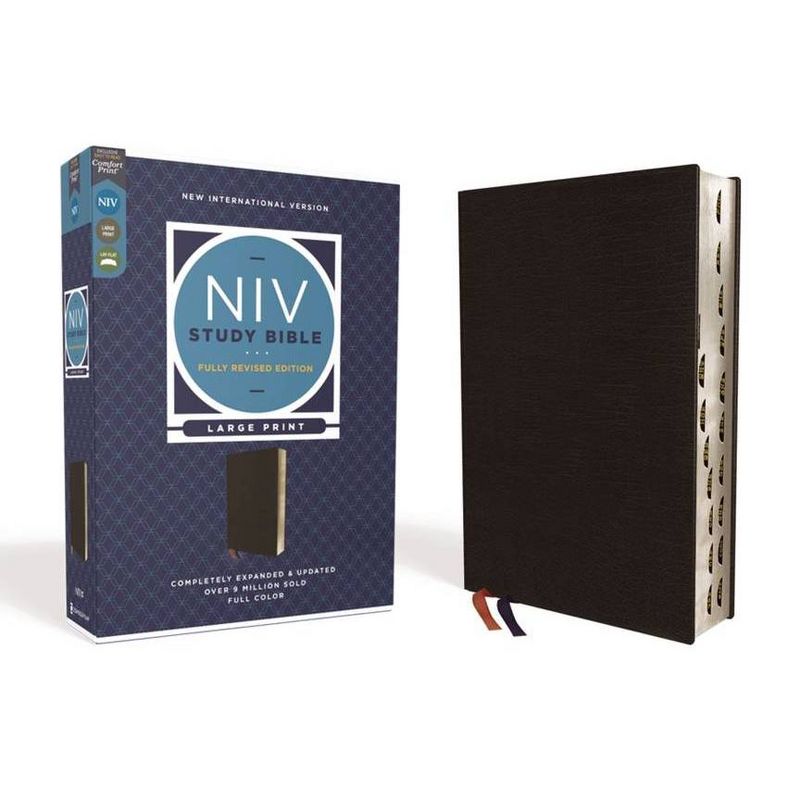 NIV Study Bible, Fully Revised Edition, Large Print, Bonded Leather, Black, Red Letter, Thumb Indexed, Comfort Print - by  Zondervan (Leather Bound), 1 of 2