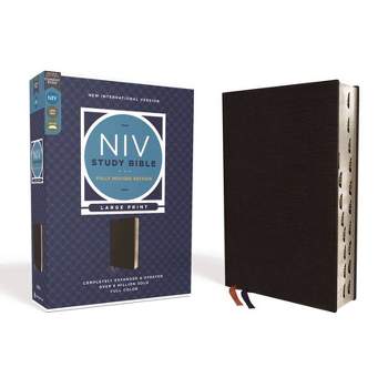 NIV Study Bible, Fully Revised Edition, Large Print, Bonded Leather, Black, Red Letter, Thumb Indexed, Comfort Print - by  Zondervan (Leather Bound)