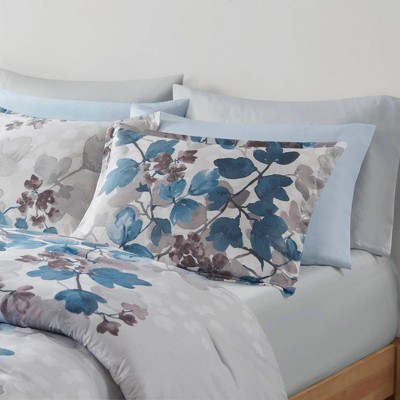 Blue Floral Microfiber Twin Bed in a Bag Set