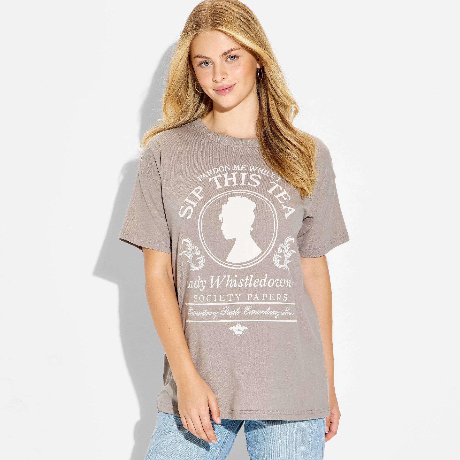 Women's Lady Whistledown Oversized Short Sleeve Graphic T-Shirt - Taupe