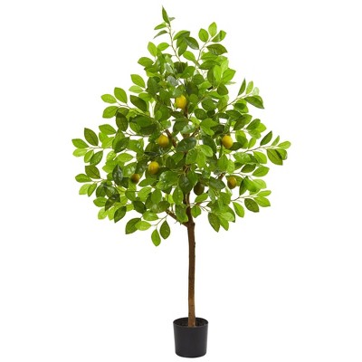 4-ft Green and Yellow Silk Artificial Lemon Tree in Pot