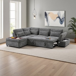 107" Modular L-Shaped Sectional Sofa Bed with Storage & Charger - 1 of 4