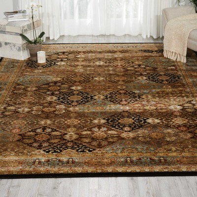 Rectangular Blue Floral Synthetic Easy Care Area Rug