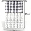 Extra Long Grey Farmhouse Shower Curtain 72"x84", Gray and White Buffalo Plaid with Buttons and Ruffles - 2 of 4