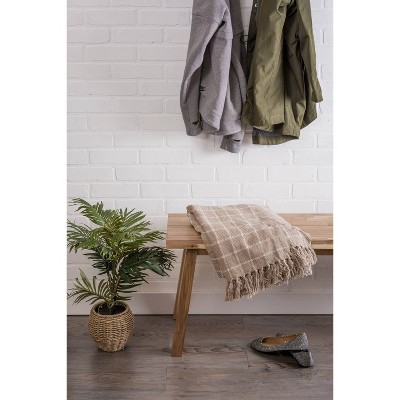 Stone Checked Plaid Cotton Sherpa Throw Blanket