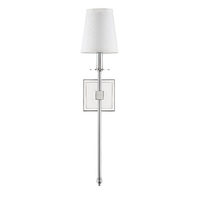Monroe Polished Nickel 1-Light Wall Sconce with White Shade