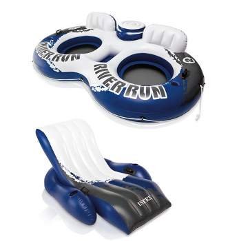 Intex River Run Single Person Inflatable Floating Water Tube Raft With  Built-in Backrest, Cupholder, And Mesh Bottom For Lakes And Pools : Target